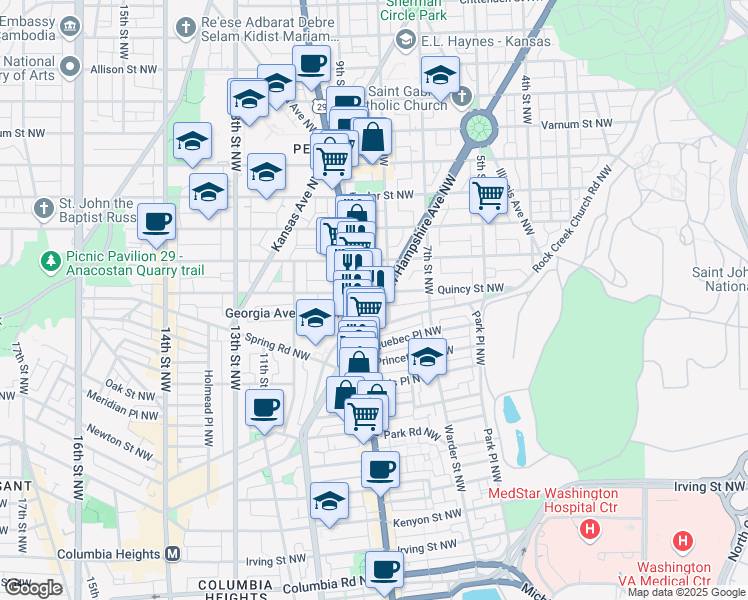 map of restaurants, bars, coffee shops, grocery stores, and more near 3728 New Hampshire Avenue Northwest in Washington