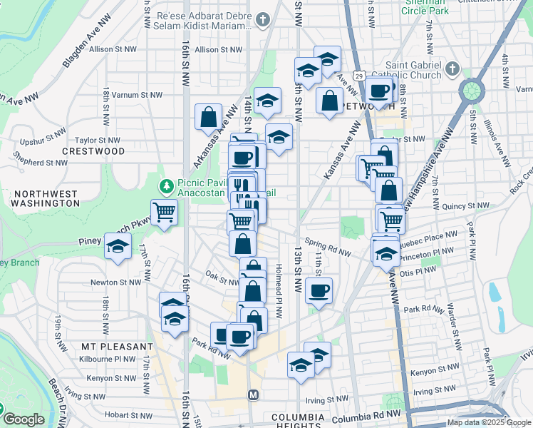 map of restaurants, bars, coffee shops, grocery stores, and more near 101 Independence Avenue Southeast in Washington