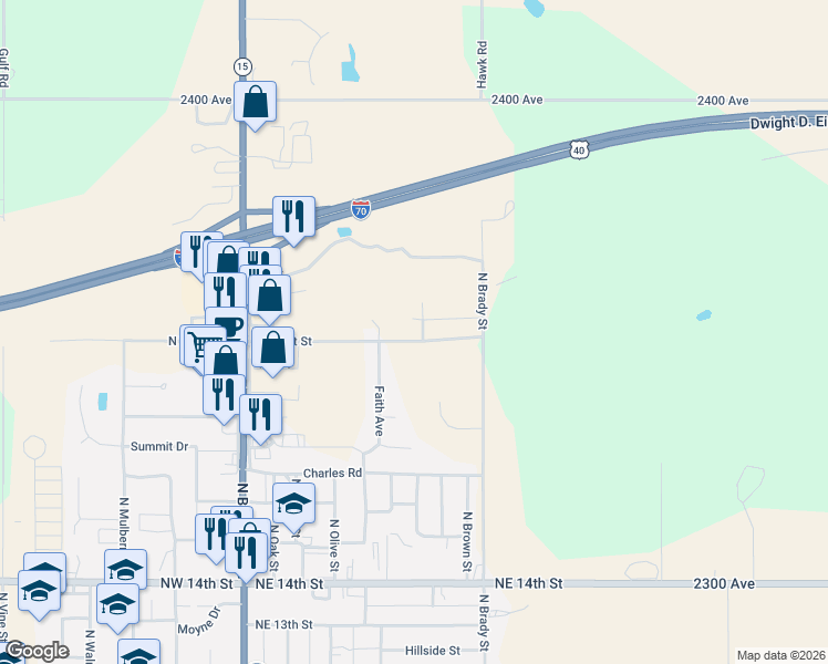 map of restaurants, bars, coffee shops, grocery stores, and more near 211 Northeast 21st Street in Abilene