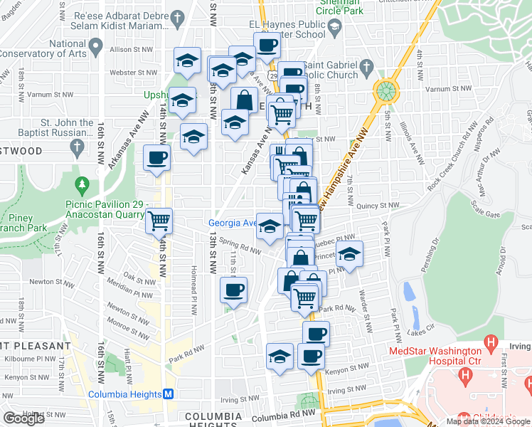 map of restaurants, bars, coffee shops, grocery stores, and more near 101 Independence Avenue Southeast in Washington