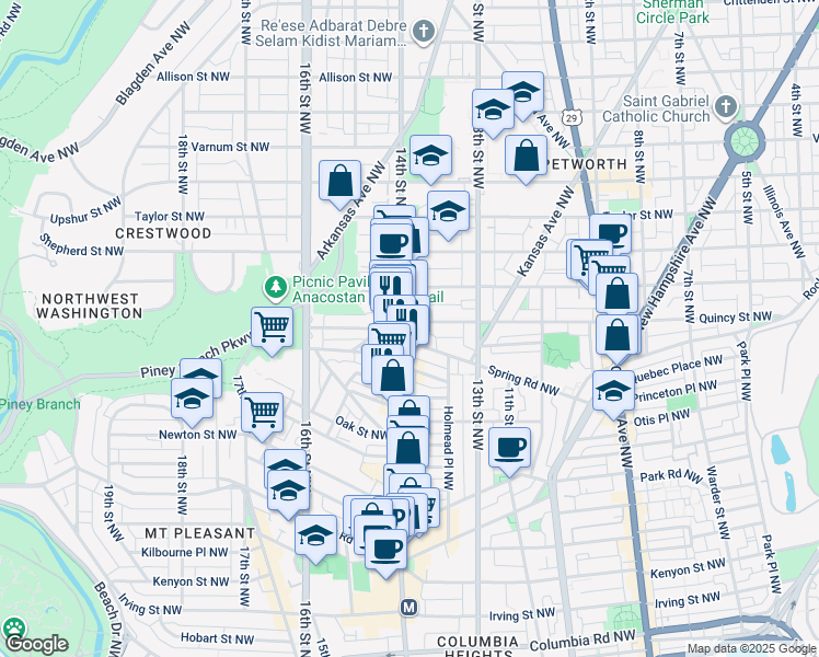 map of restaurants, bars, coffee shops, grocery stores, and more near 101 Independence Avenue Southeast in Washington