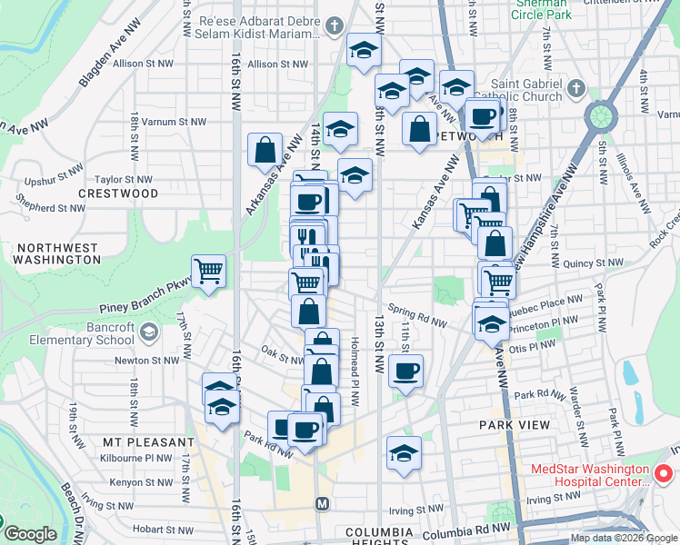 map of restaurants, bars, coffee shops, grocery stores, and more near 101 Independence Avenue Southeast in Washington