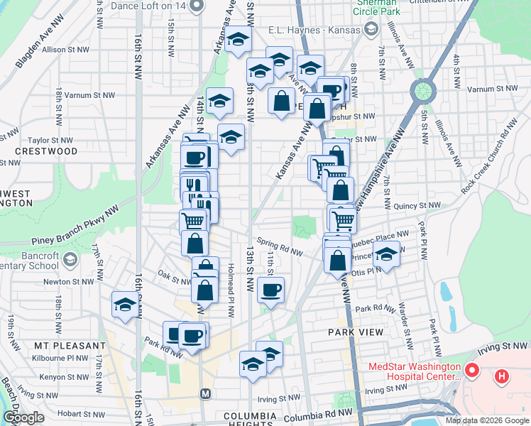map of restaurants, bars, coffee shops, grocery stores, and more near 101 Independence Avenue Southeast in Washington