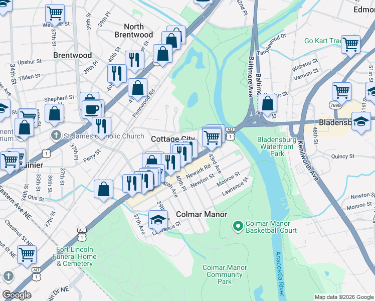 map of restaurants, bars, coffee shops, grocery stores, and more near 101 Independence Avenue Southeast in Washington