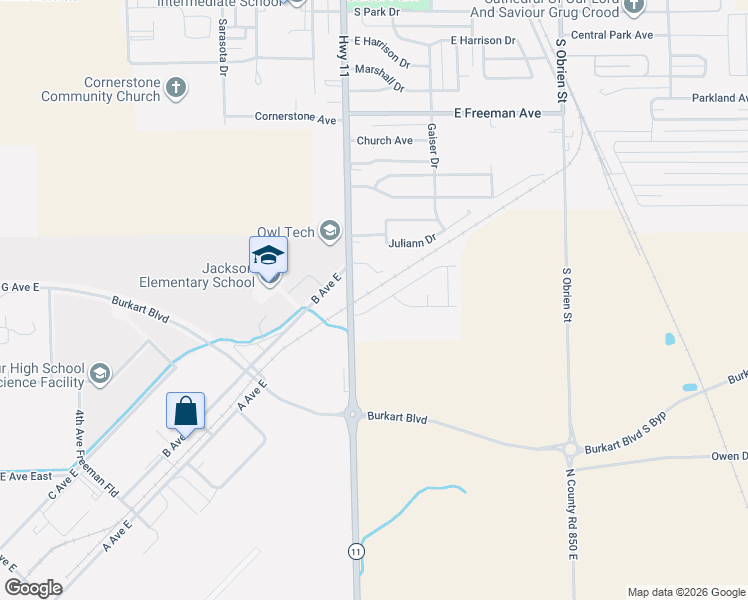 map of restaurants, bars, coffee shops, grocery stores, and more near 111 Stevens Drive in Seymour