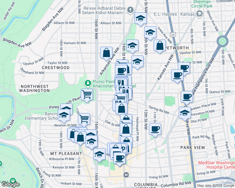 map of restaurants, bars, coffee shops, grocery stores, and more near 101 Independence Avenue Southeast in Washington