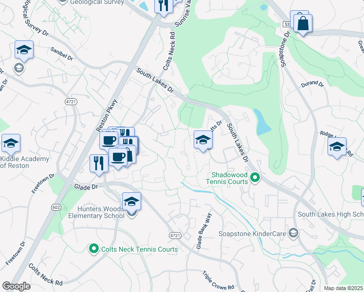map of restaurants, bars, coffee shops, grocery stores, and more near 11912 Barrel Cooper Court in Reston