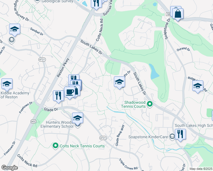 map of restaurants, bars, coffee shops, grocery stores, and more near 11912 Barrel Cooper Court in Reston