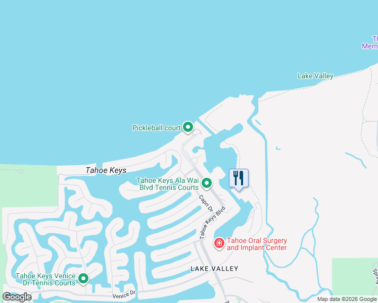 map of restaurants, bars, coffee shops, grocery stores, and more near 374 Beach Drive in South Lake Tahoe