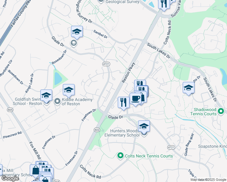 map of restaurants, bars, coffee shops, grocery stores, and more near 2315 Freetown Court in Reston
