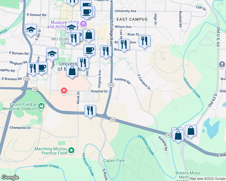 map of restaurants, bars, coffee shops, grocery stores, and more near 1035 Southpark Drive in Columbia