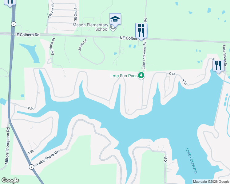 map of restaurants, bars, coffee shops, grocery stores, and more near 30-G Lake Shore Drive in Lake Lotawana