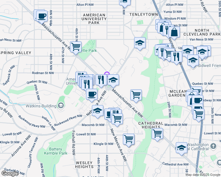 map of restaurants, bars, coffee shops, grocery stores, and more near Ward Circle Northwest in Washington