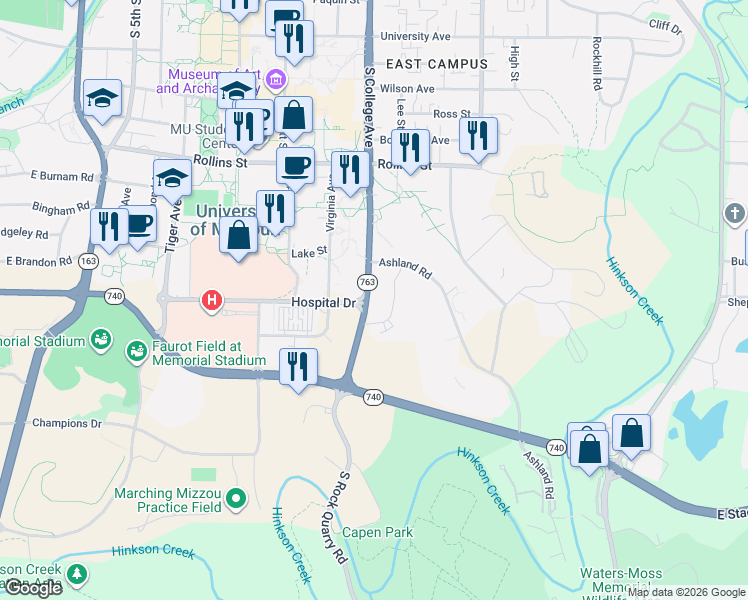 map of restaurants, bars, coffee shops, grocery stores, and more near 1035 Southpark Drive in Columbia