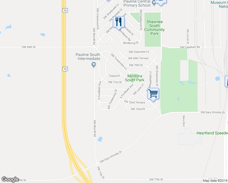 map of restaurants, bars, coffee shops, grocery stores, and more near 7125 Southwest Timberway Drive in Topeka