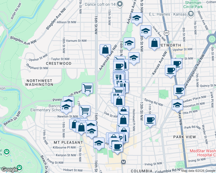 map of restaurants, bars, coffee shops, grocery stores, and more near 101 Independence Avenue Southeast in Washington