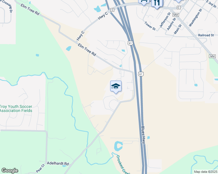map of restaurants, bars, coffee shops, grocery stores, and more near 1135 Elm Tree Commons Drive in Moscow Mills