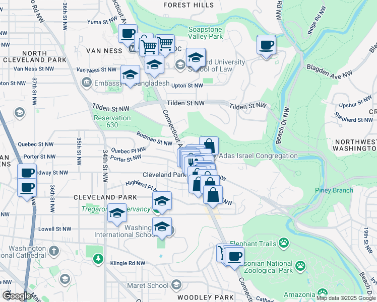 map of restaurants, bars, coffee shops, grocery stores, and more near 101 Independence Avenue Southeast in Washington
