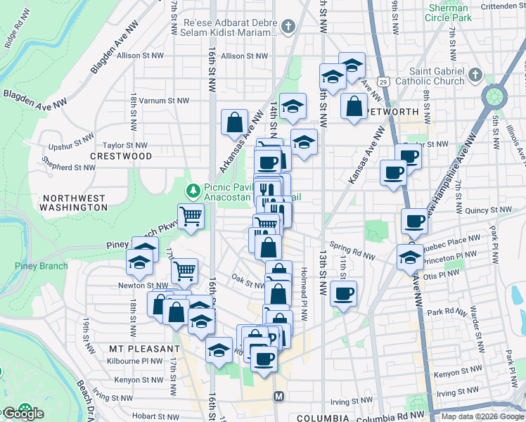 map of restaurants, bars, coffee shops, grocery stores, and more near 101 Independence Avenue Southeast in Washington
