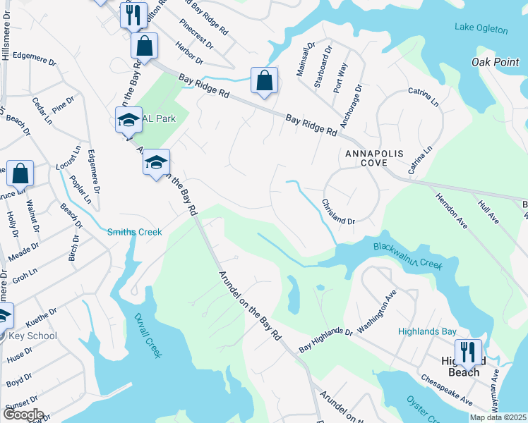map of restaurants, bars, coffee shops, grocery stores, and more near 3203 Blackwalnut Drive in Annapolis