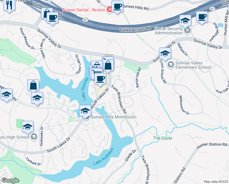 map of restaurants, bars, coffee shops, grocery stores, and more near 2001 Beacon Place in Reston