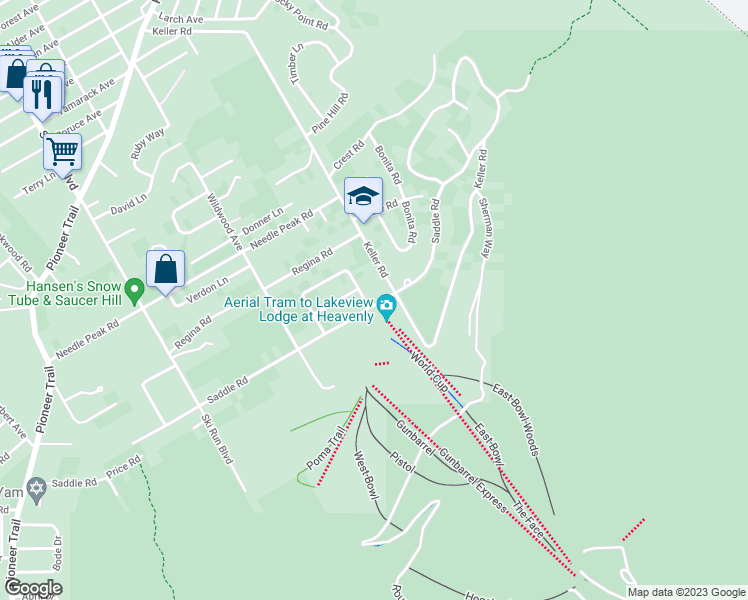 map of restaurants, bars, coffee shops, grocery stores, and more near 3851 Saddle Road in South Lake Tahoe