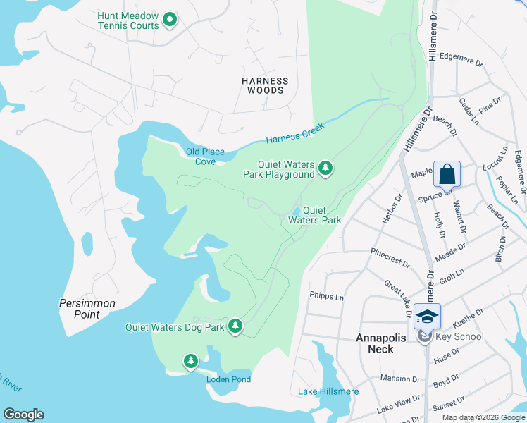 map of restaurants, bars, coffee shops, grocery stores, and more near 600 Quiet Waters Park Road in Annapolis