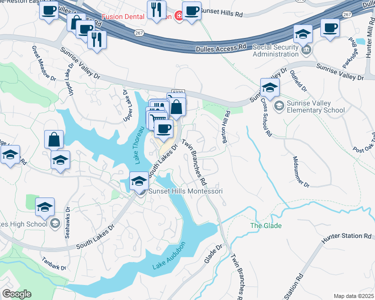 map of restaurants, bars, coffee shops, grocery stores, and more near 2001 Beacon Place in Reston