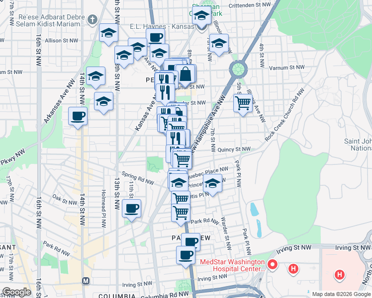 map of restaurants, bars, coffee shops, grocery stores, and more near 101 Independence Avenue Southeast in Washington