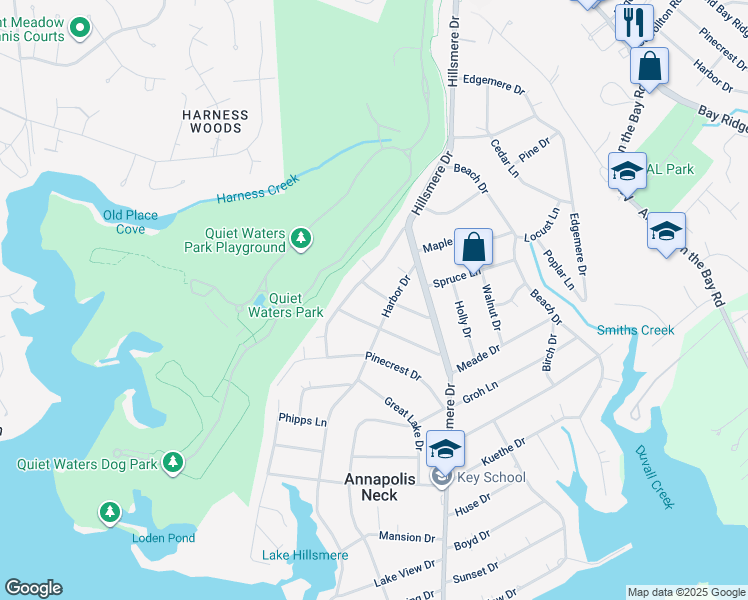 map of restaurants, bars, coffee shops, grocery stores, and more near 111 Great Oak Drive in Annapolis