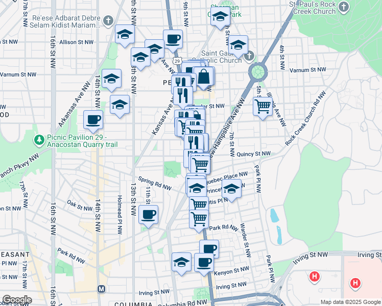 map of restaurants, bars, coffee shops, grocery stores, and more near 101 Independence Avenue Southeast in Washington