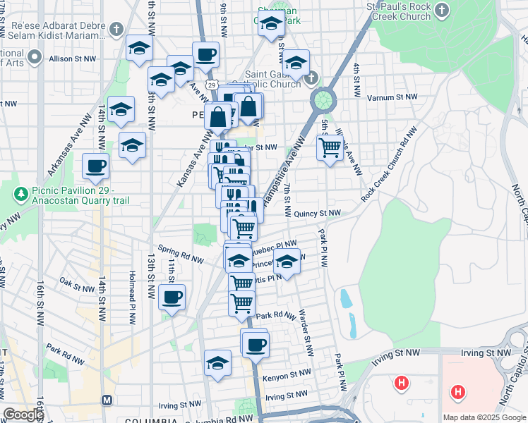 map of restaurants, bars, coffee shops, grocery stores, and more near 3801 New Hampshire Avenue Northwest in Washington