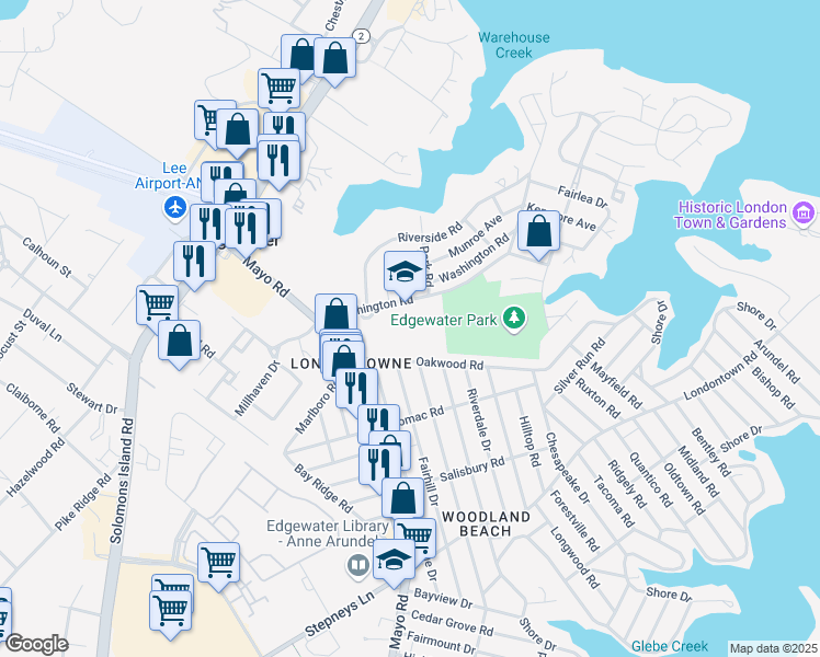 map of restaurants, bars, coffee shops, grocery stores, and more near 121 Washington Road in Edgewater