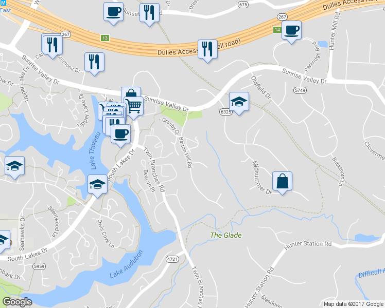map of restaurants, bars, coffee shops, grocery stores, and more near 10969 Harpers Square Court in Reston