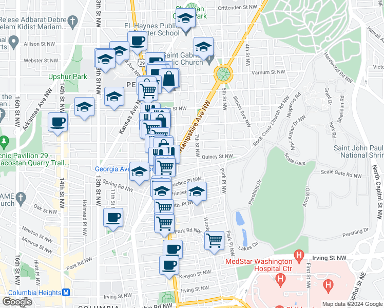 map of restaurants, bars, coffee shops, grocery stores, and more near 101 Independence Avenue Southeast in Washington
