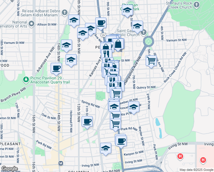 map of restaurants, bars, coffee shops, grocery stores, and more near 101 Independence Avenue Southeast in Washington