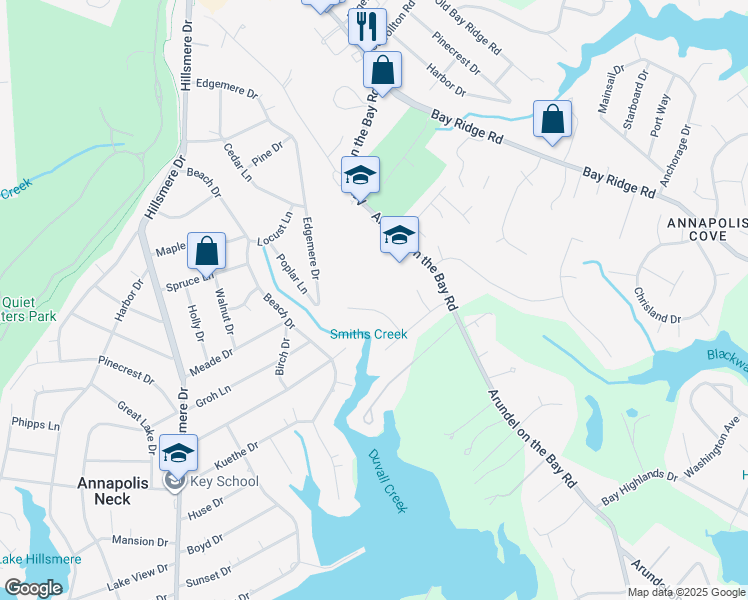 map of restaurants, bars, coffee shops, grocery stores, and more near 3108 Ervin Court in Annapolis
