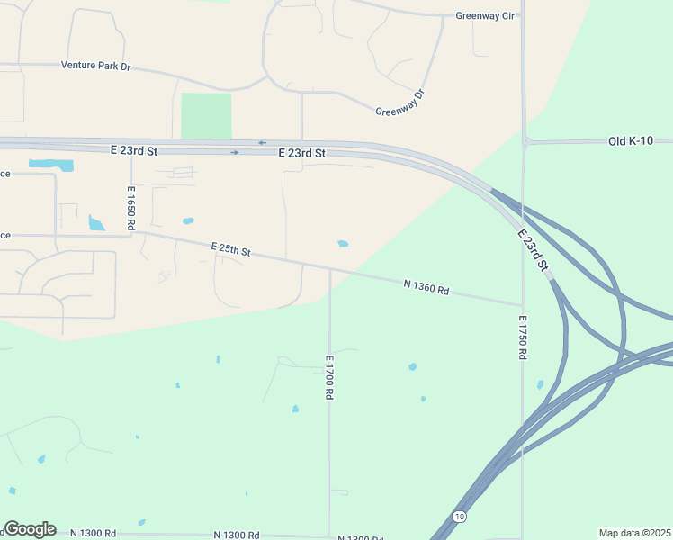 map of restaurants, bars, coffee shops, grocery stores, and more near North 1360 Road in Lawrence