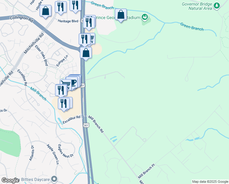 map of restaurants, bars, coffee shops, grocery stores, and more near in Bowie