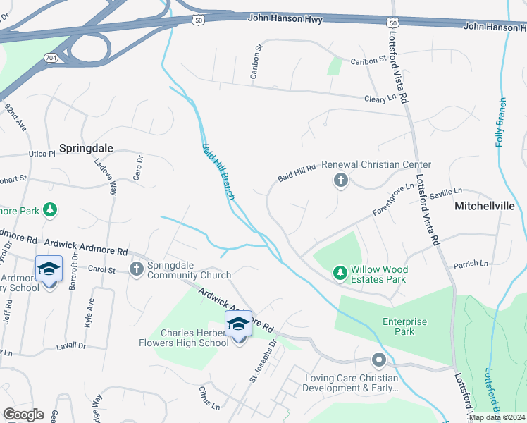 map of restaurants, bars, coffee shops, grocery stores, and more near 9907 Bald Hill Road in Bowie