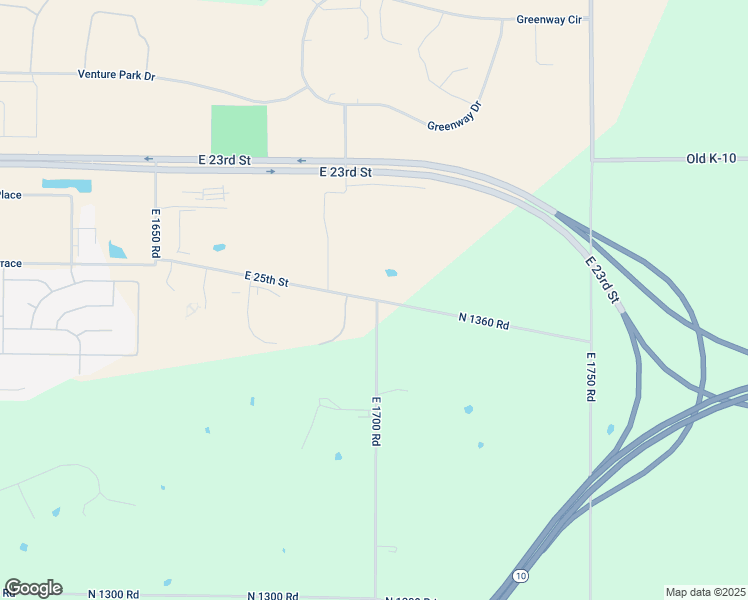 map of restaurants, bars, coffee shops, grocery stores, and more near North 1360 Road in Lawrence
