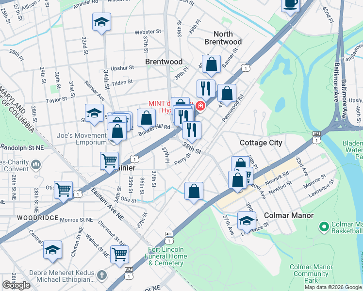 map of restaurants, bars, coffee shops, grocery stores, and more near 101 Independence Avenue Southeast in Washington