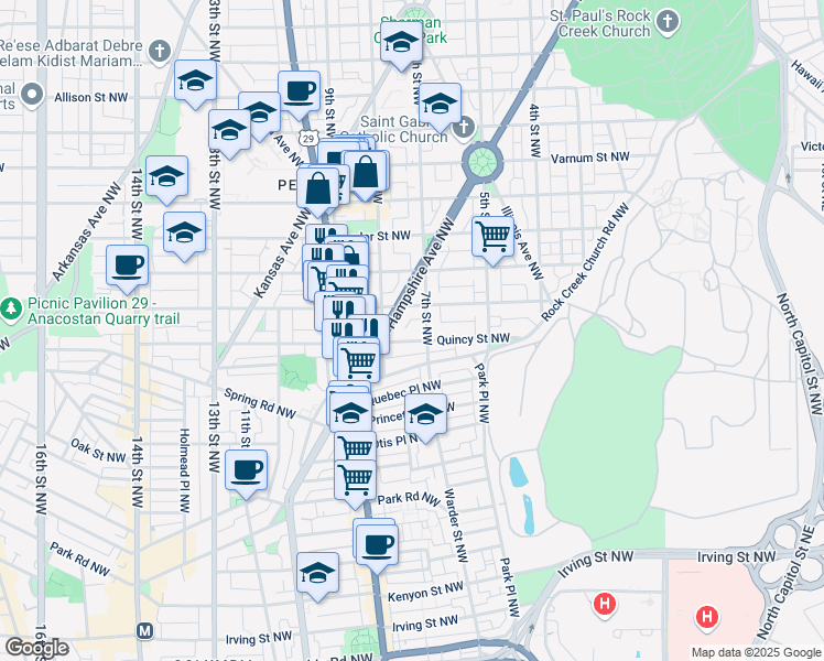 map of restaurants, bars, coffee shops, grocery stores, and more near 101 Independence Avenue Southeast in Washington