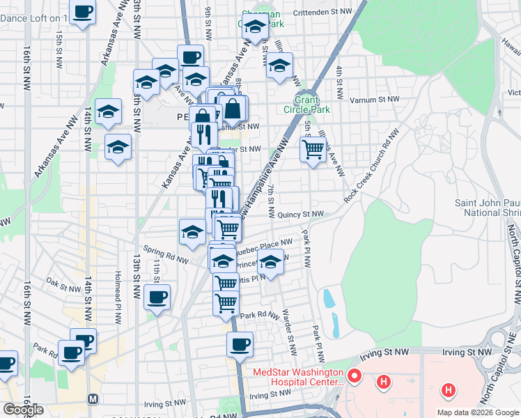 map of restaurants, bars, coffee shops, grocery stores, and more near 101 Independence Avenue Southeast in Washington