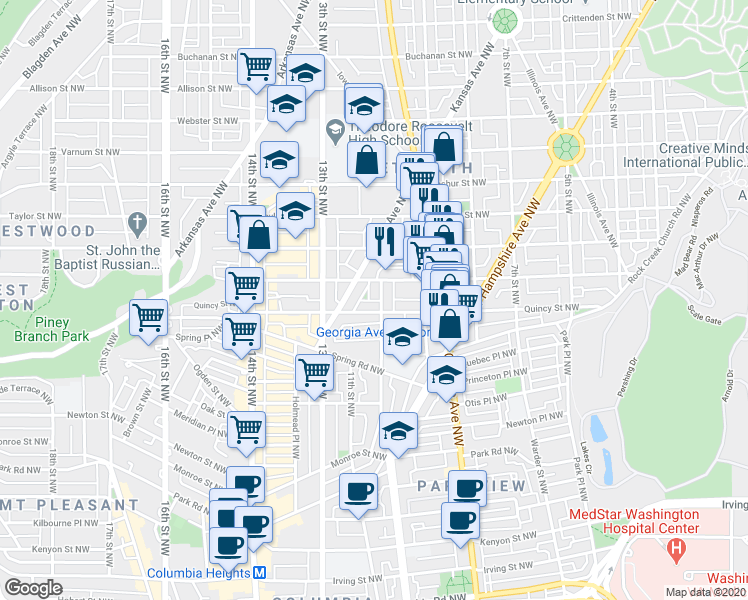 map of restaurants, bars, coffee shops, grocery stores, and more near 101 Independence Avenue Southeast in Washington