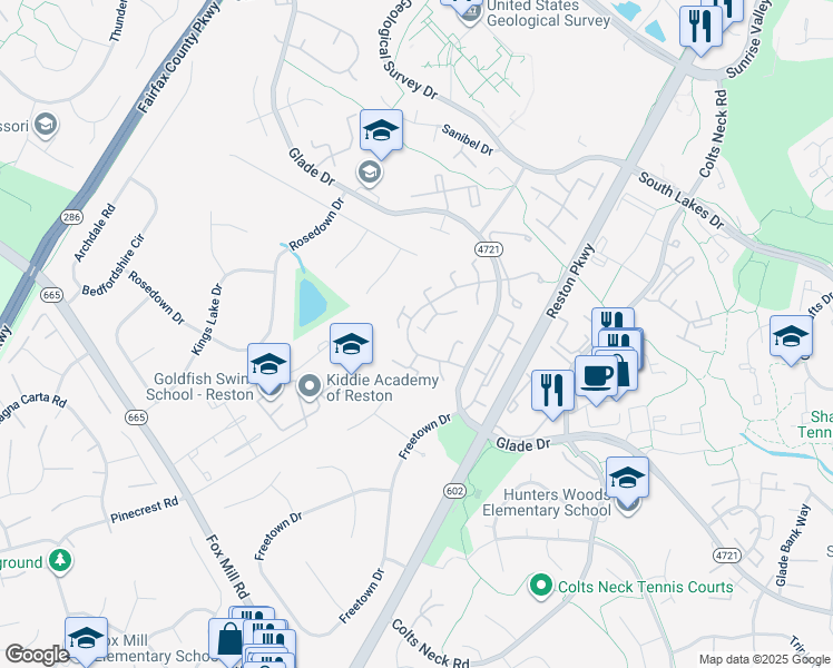 map of restaurants, bars, coffee shops, grocery stores, and more near 2361 Emerald Heights Court in Reston