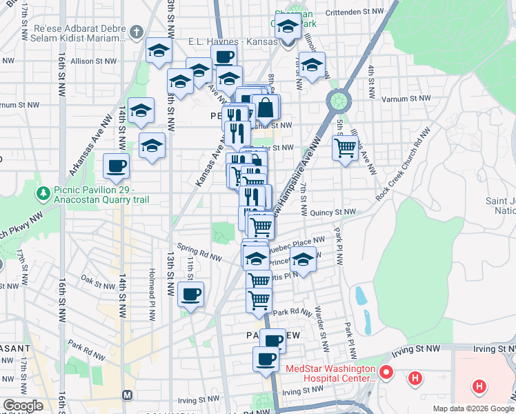 map of restaurants, bars, coffee shops, grocery stores, and more near 101 Independence Avenue Southeast in Washington