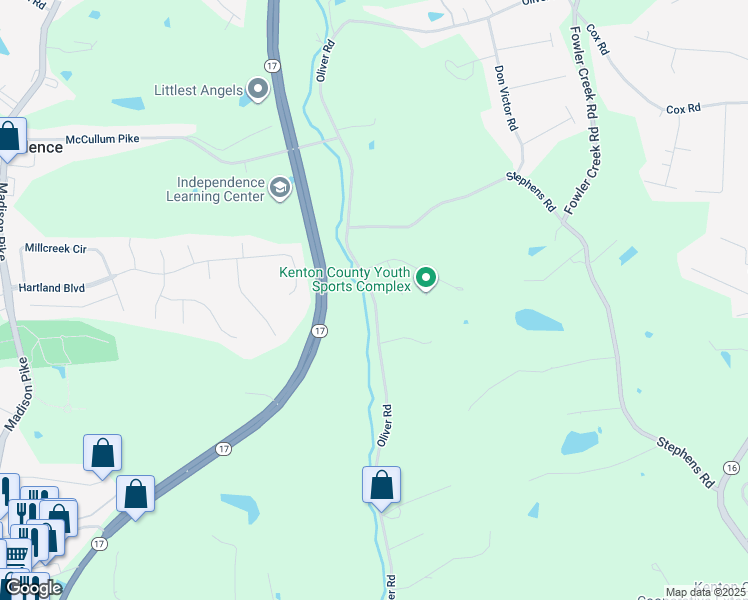 map of restaurants, bars, coffee shops, grocery stores, and more near 4763 Oliver Road in Independence
