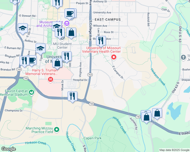 map of restaurants, bars, coffee shops, grocery stores, and more near 1011 Southpark Drive in Columbia
