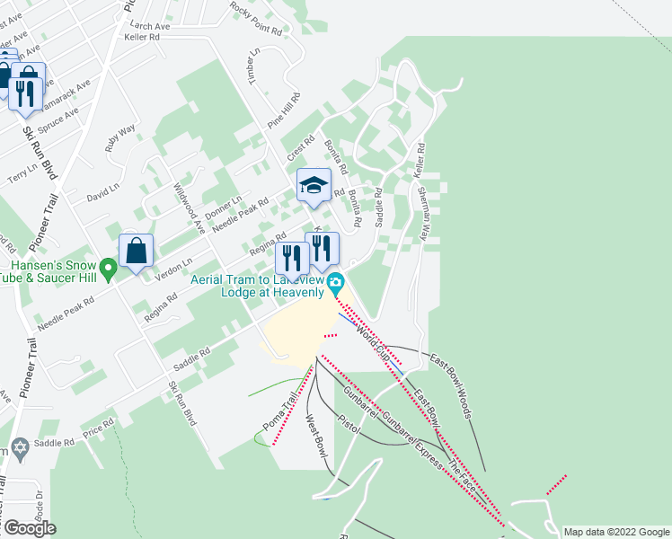 map of restaurants, bars, coffee shops, grocery stores, and more near 3861 Saddle Road in South Lake Tahoe